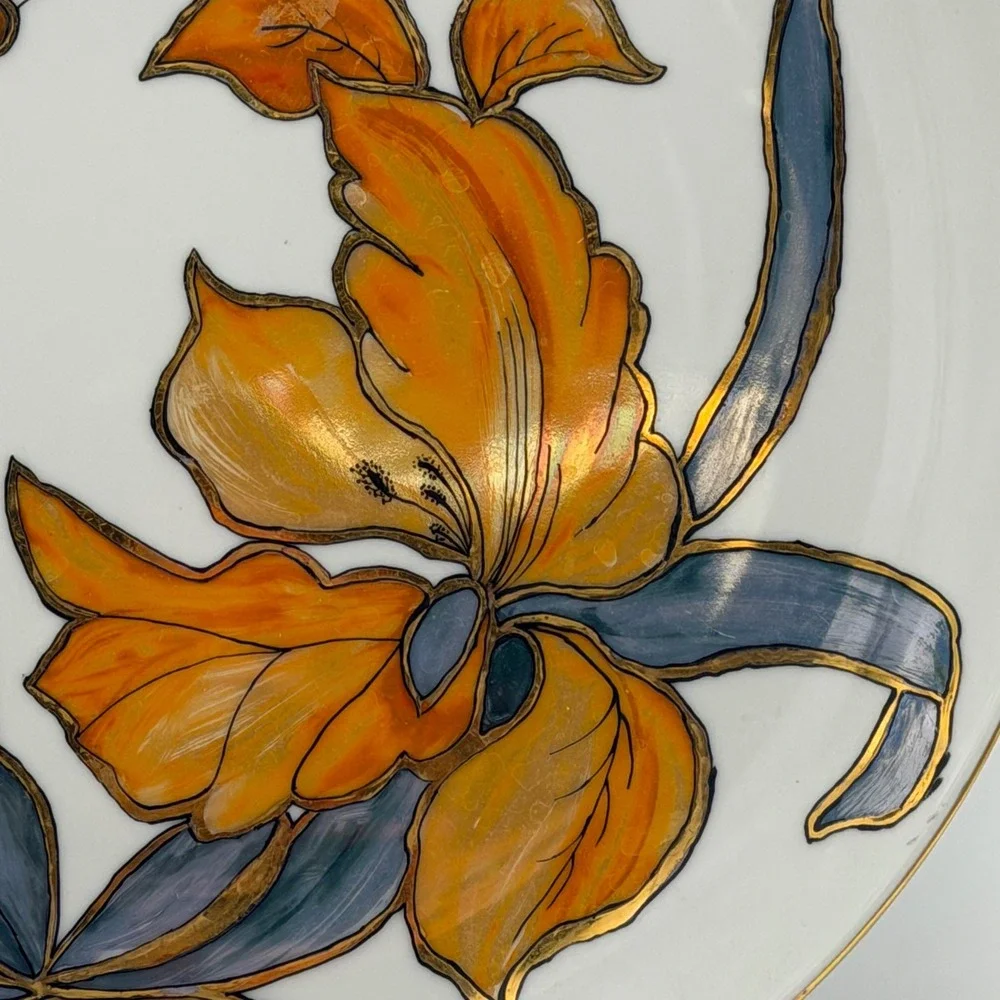 Vtg Diamante Hand Painted Butterfly Flower Floral Porcelain Plate Gold 1986 10in